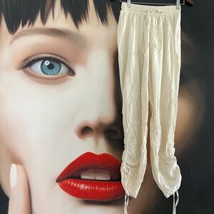 Japna Cream Drawstring Track Pants with Ankle Ties